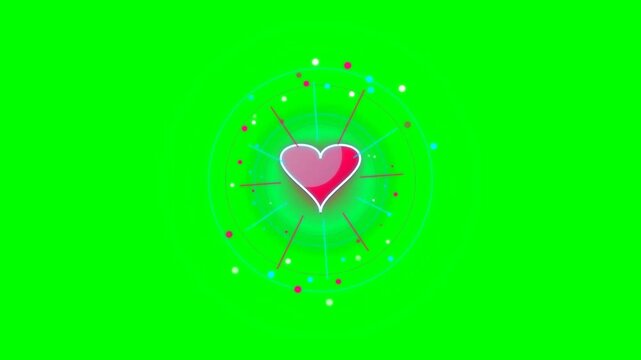 Glowing Neon Holographic Heart Like Button Animation Loop on Chroma Key Green Screen