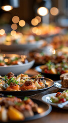 Fototapeta premium Daily open buffet spread at a bright hotel restaurant offering all inclusive catering service hotel buffet all inclusive catering hospitality food display resort dining