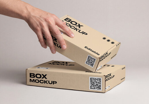 Cardboard Shipping Box Mockup with Hand Holding Package