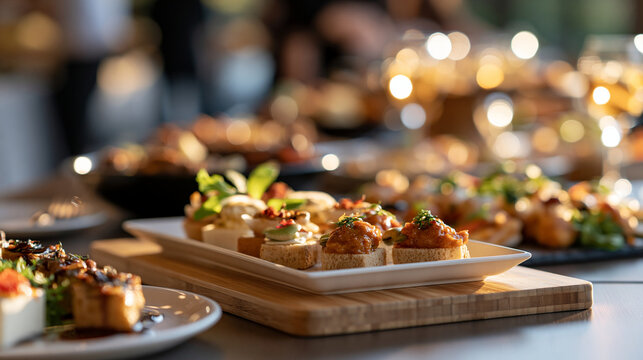 Gourmet buffet spread arranged at a bright elegant event catering and hospitality gourmet buffet elegant event food display presentation variety of food fine dining table