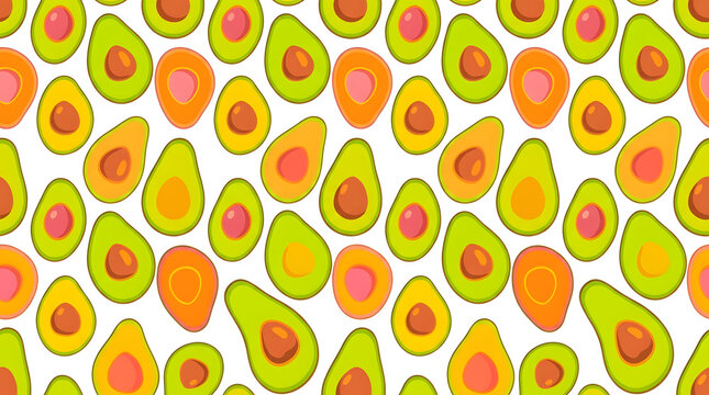 Fresh sliced avocado healthy food seamless pattern.