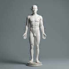Fototapeta premium White acupuncture model mannequin displaying meridians and points on grey