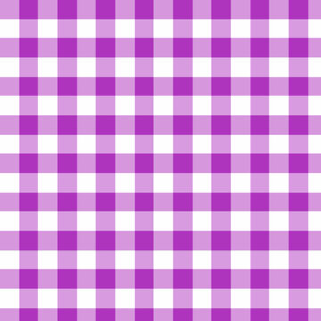 Magenta purple gingham seamless pattern with white checkered lines, orchid check textile fabric background for tablecloth, kitchen, party decor and wrapping paper.