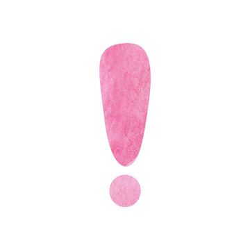Pink watercolor exclamation mark. Pastel punctuation symbol for attention, warning, announcement, reminder, grammar, education, typography and communication design.