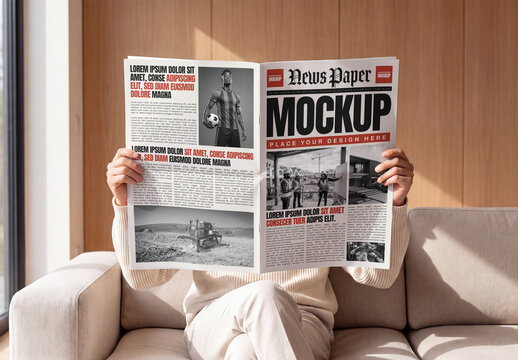 Hand Holding Newspaper Mockup
