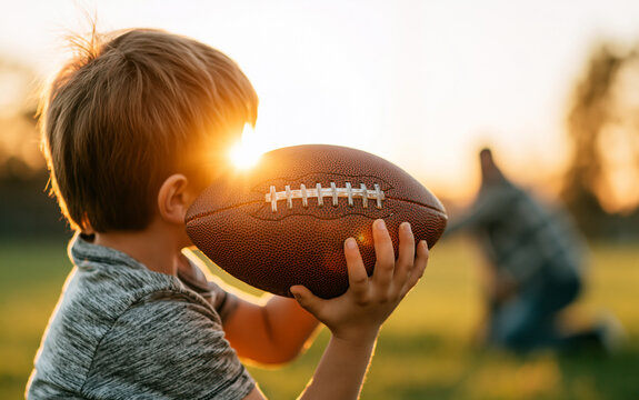 Dad with son playing American football