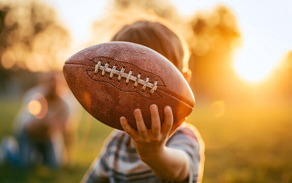 Dad with son playing American football
