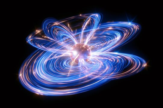 Atomic energy nucleus with orbiting electrons