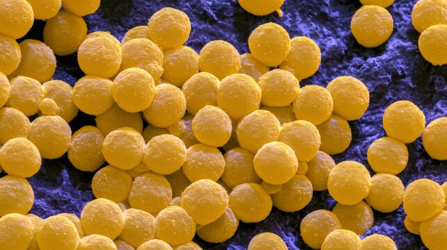 Staphylococcus aureus bacteria causing infection under microscope