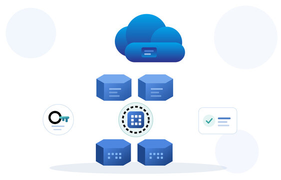 Cloud computing architecture illustrates a systematic data storage process with secure server blocks and efficient information management.
