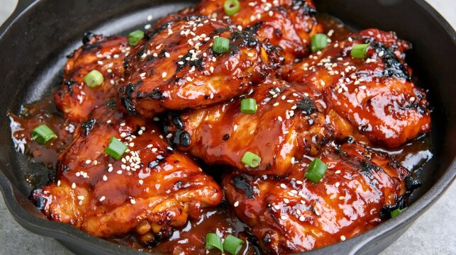 Glazed teriyaki chicken thighs with sesame seeds