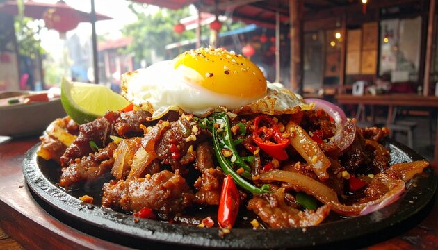 Filipino Sisig Street Food Plate Close Up