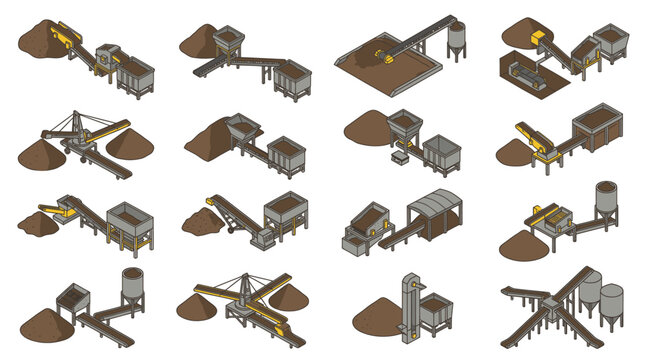 Isometric industrial machinery and equipment collection.