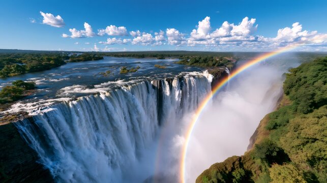 Victoria falls zambezi river waterfall displaying rainbow mist