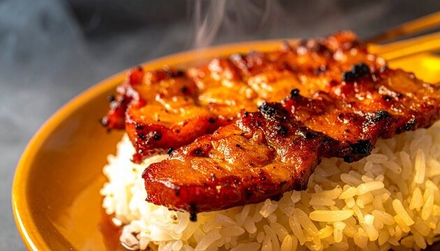 Thai Moo Ping Grilled Pork Skewers Close Up
