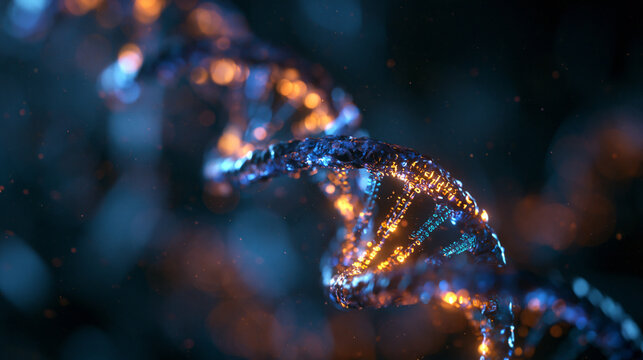 DNA Double Helix Structure Glowing with Digital Data