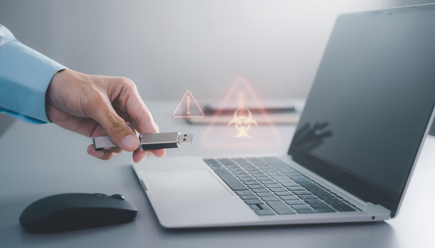 USBメモリからのウイルス感染を警告するサイバーセキュリティ概念