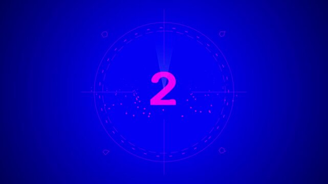 Neon digital countdown timer with glowing number four centered within a circular reticle 
