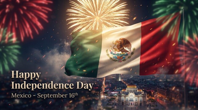 Mexico independence day celebration poster with national flag