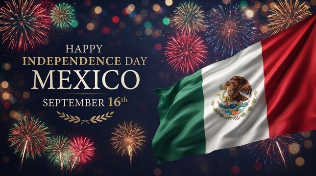 Mexico independence day celebration poster with national flag