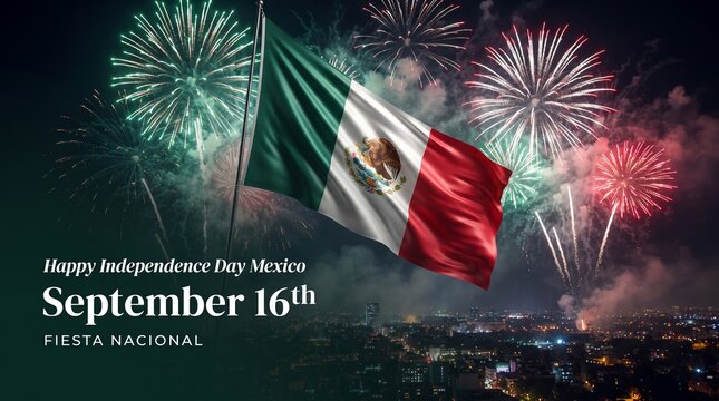 Mexico independence day celebration poster with national flag