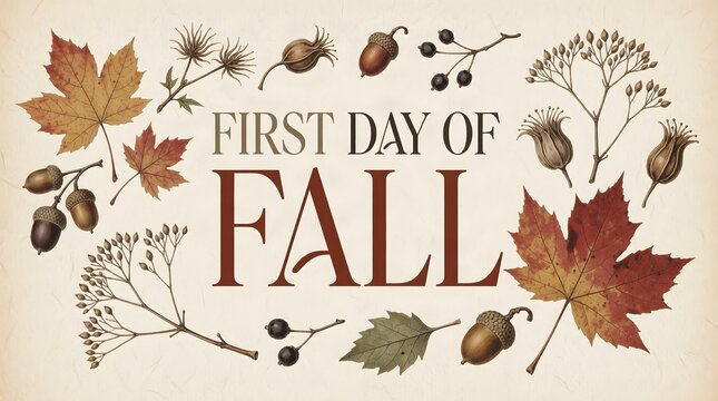Vintage First Day of Fall Greeting Card with Botanical Foliage