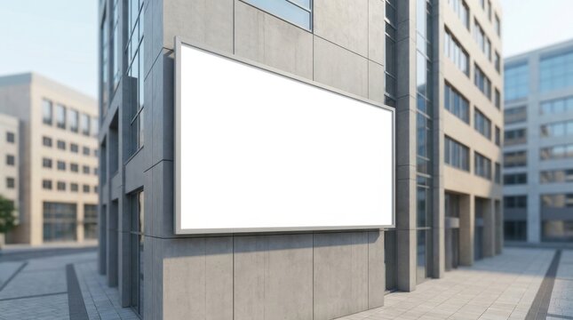 Blank White Billboard on Modern Office Building Corner.