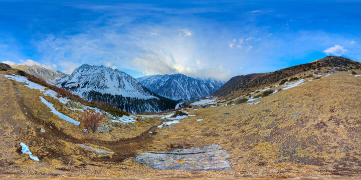 360 Panorama of Snow-Capped Mountains in Kyrgyzstan