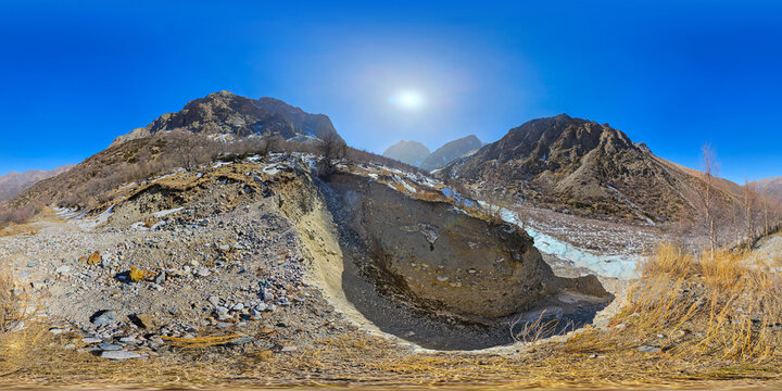 360-Degree Panoramic View of Rugged Mountains in Kyrgyzstan