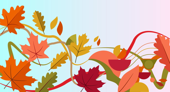 Modern autumn foliage banner background with dynamic lines colorful maple leaves and copy space vector templatebackground template designed for digital marketing banners and promotional sale flyers.