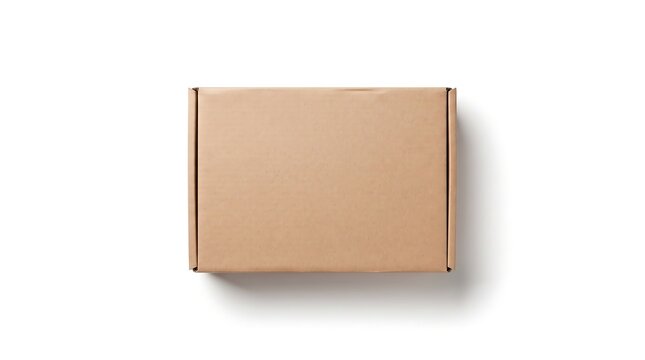 Box of raisins, top-down flat lay view, isolated on pure white background, hyperrealistic studio product photography
