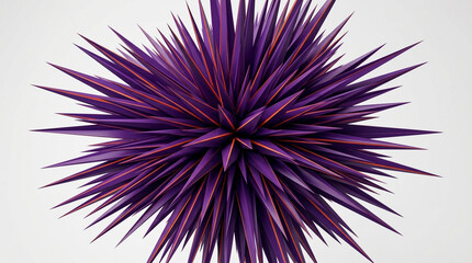 Fototapeta premium A visually arresting abstract object, characterized by its sharp purple spikes and subtle orange undertones, stands out boldly on a pristine white surface.