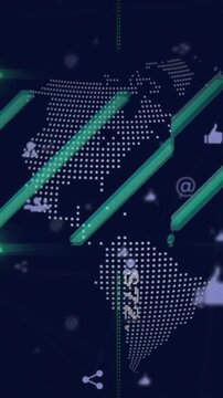 Animation of scanner, data processing and people icons over globe and networks