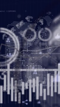 Animation of scanner, data processing and people icons over globe and networks