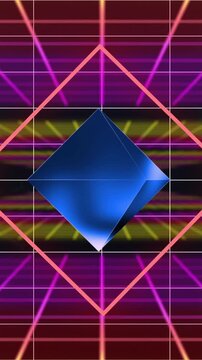 Animation of neon shapes over lines on black background
