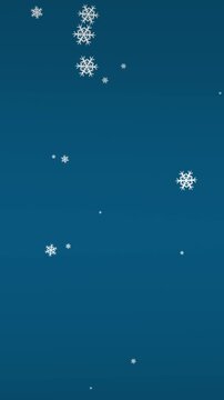 Digital animation of snowflakes icons falling against copy space on blue background