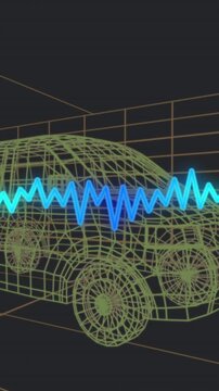 Animation of data processing over digital van on background