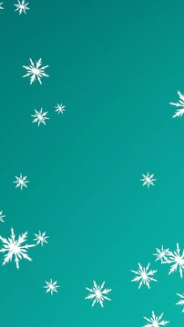 Digital animation of multiple snowflakes icons falling against green background