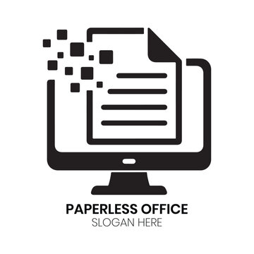 Paperless Office digital document computer screen paper conversion vector logo