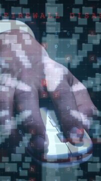 Animation of cyber attack warning over hand holding mouse