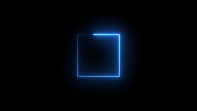neon Square Rectangle picture frame icon animation glowing blue color party show seamless footage border frame display neon box line smooth effect on black background	