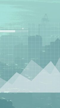 Animation of financial data processing over cityscape