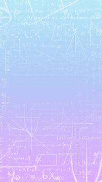 Animation of mathematical equations and formulas floating against purple gradient background