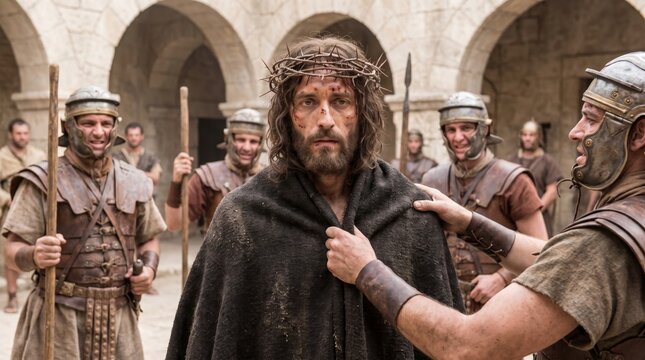 Soldiers Seize Jesus in Ancient Stone Courtyard