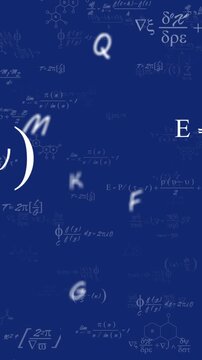 Animation of english alphabets, chemical structures and floating against blue background