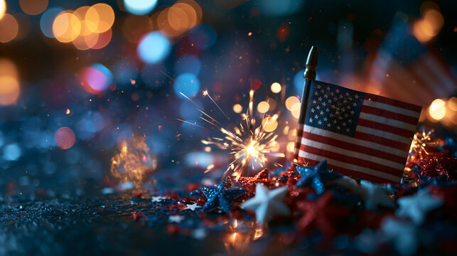 American Flag and Sparkler Celebration for Independence Day
