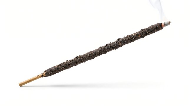 Incense stick, 45-degree angle view, isolated on pure white background, hyperrealistic studio product photography