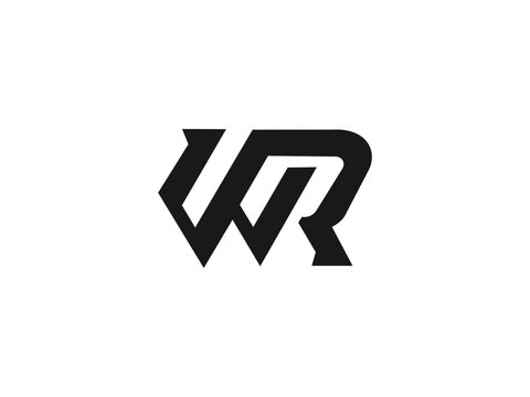 bold geometric WR  monogram logo modern interlock lettermark for brand identity black loho