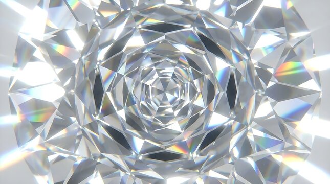 Diamond gemstone facets with rainbow light refraction