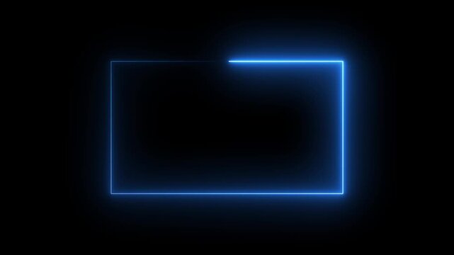 neon Square Rectangle picture frame icon animation glowing blue color party show seamless footage border frame display neon box line smooth effect on black background	